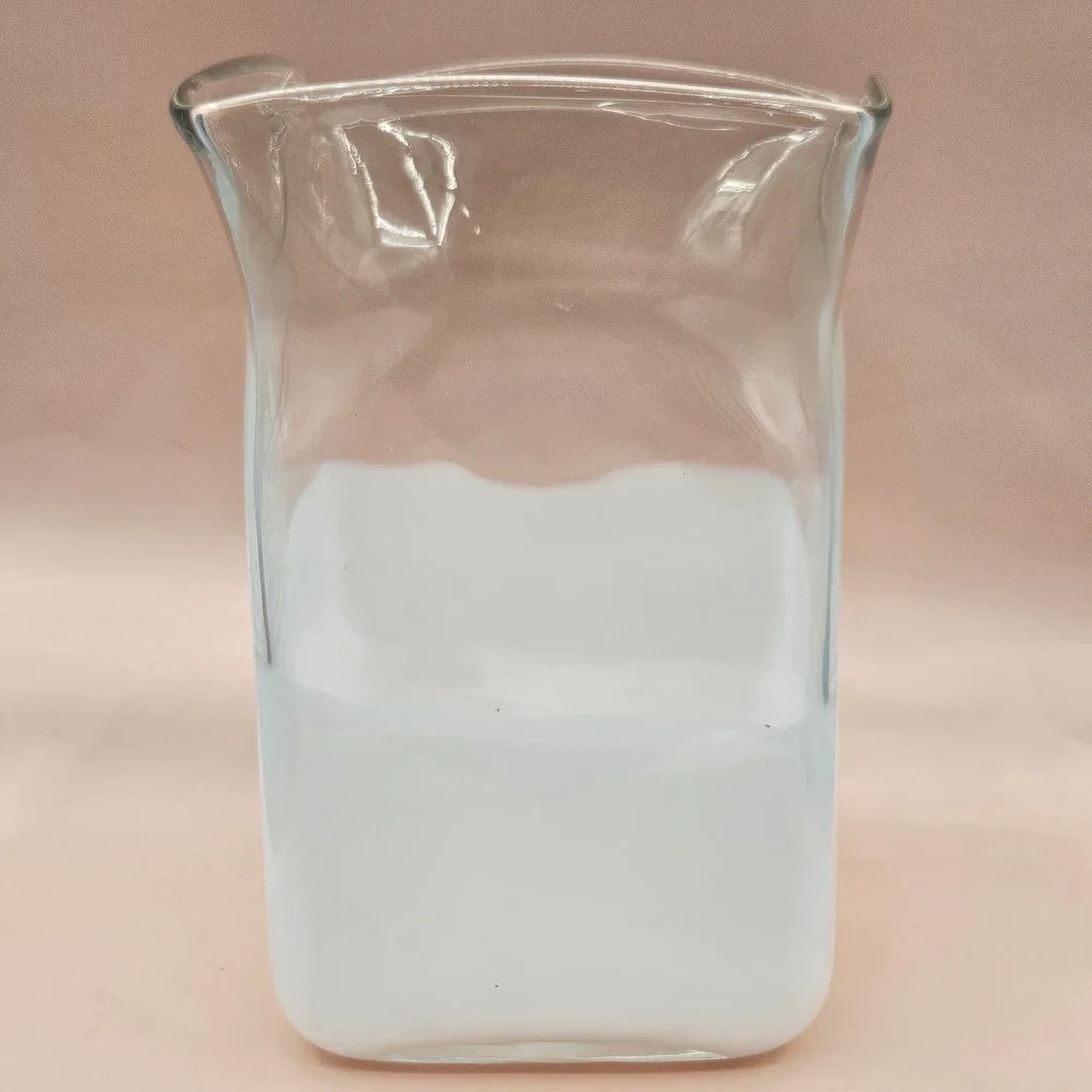 Hand Blown Square Glass Vase White Clear Two Tone 8.5 Inch